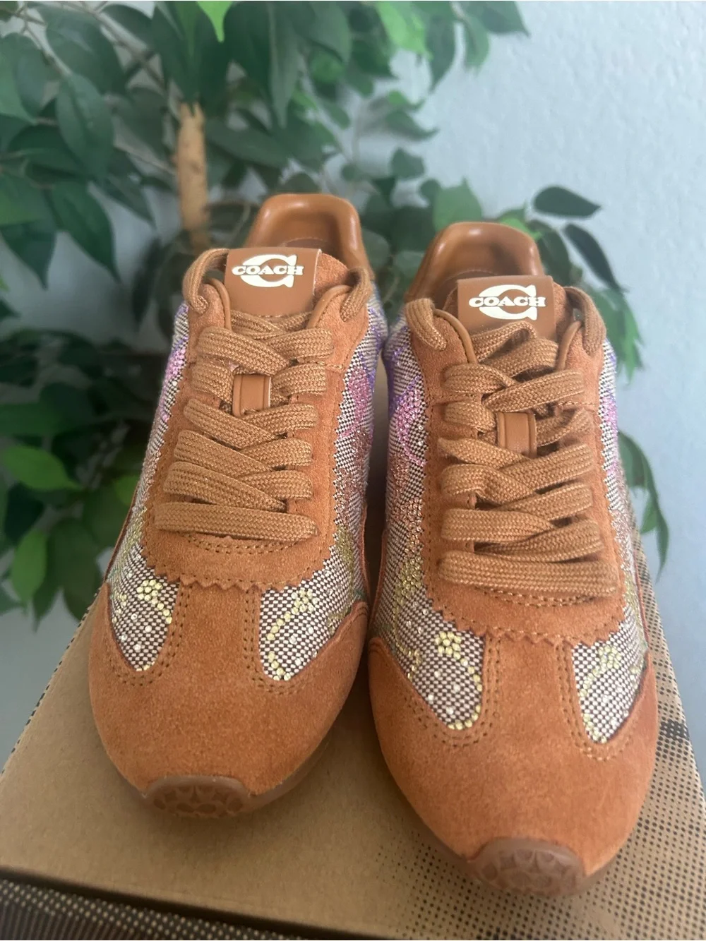 Coach Women's Tan Suede & Multicolor Signature Sneaker